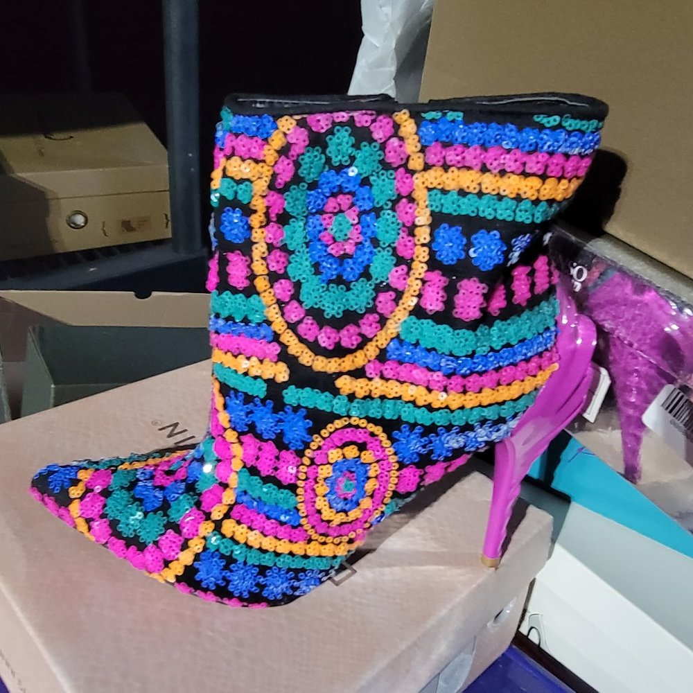 Privileged Pink and Blue Sequin Booties